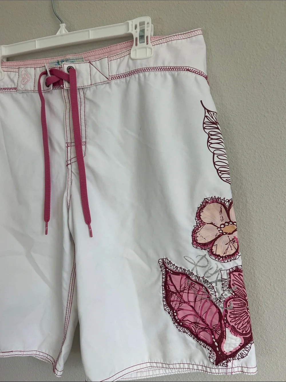 Insane Y2K Roxy White & Pink Unisex Board Shorts With Flowers